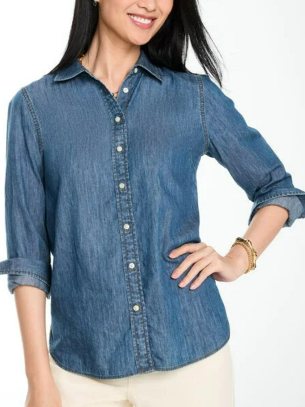 NWOT - Talbots - Denim Modern Classic Button-Down Shirt - Size Small